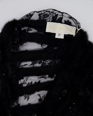 Valentino Black Lace and Mink Sleeveless Beaded Stripe Shawl Size One Size RRP £2,300