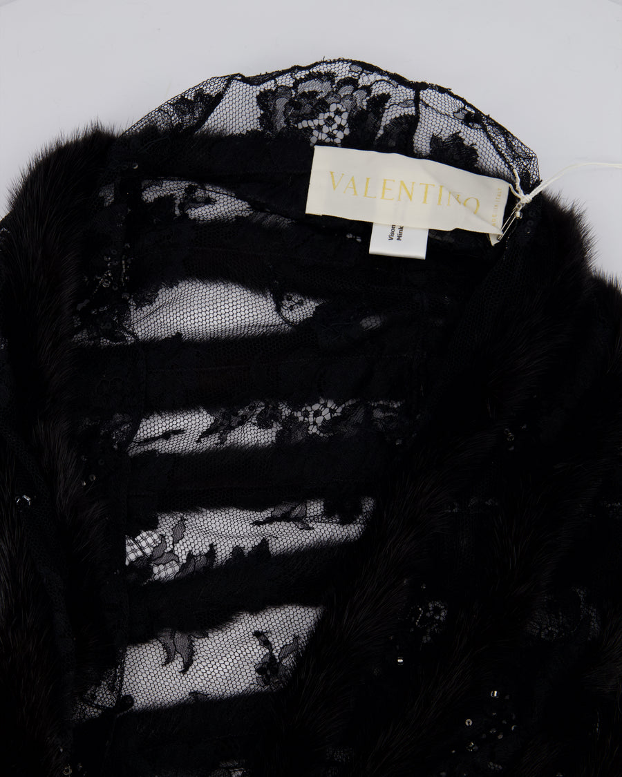 Valentino Black Lace and Mink Sleeveless Beaded Stripe Shawl Size One Size RRP £2,300