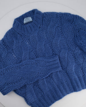 Prada Blue Oversized Cropped Cable Knit Openwork Mohair Jumper Size IT 38 (UK 6)