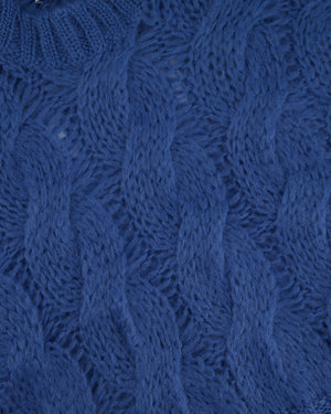 Prada Blue Oversized Cropped Cable Knit Openwork Mohair Jumper Size IT 38 (UK 6)