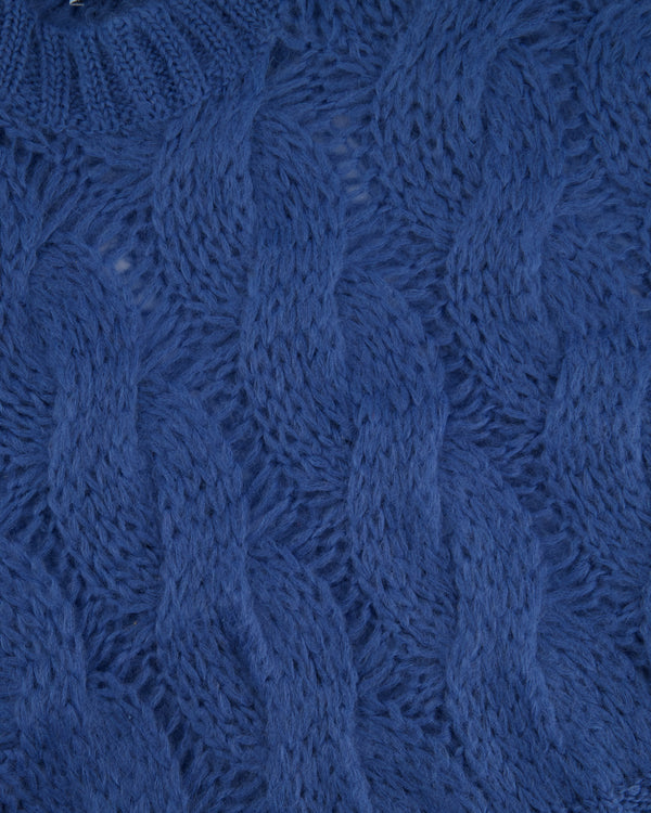 Prada Blue Oversized Cropped Cable Knit Openwork Mohair Jumper Size IT 38 (UK 6)