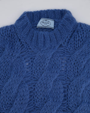 Prada Blue Oversized Cropped Cable Knit Openwork Mohair Jumper Size IT 38 (UK 6)