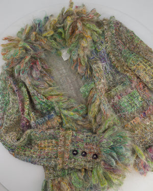 Chanel Green 03/A Knitted Jacket with Purple Stone Button Details Size FR 38 (UK 10)