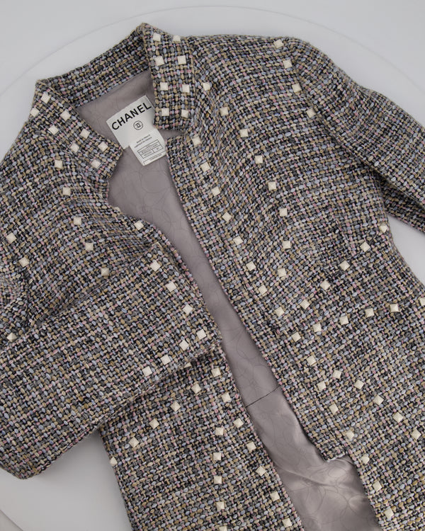 Chanel 03A Grey, Lilac and Black Tweed Jacket with White Stud Details Size FR 40 (UK 12)