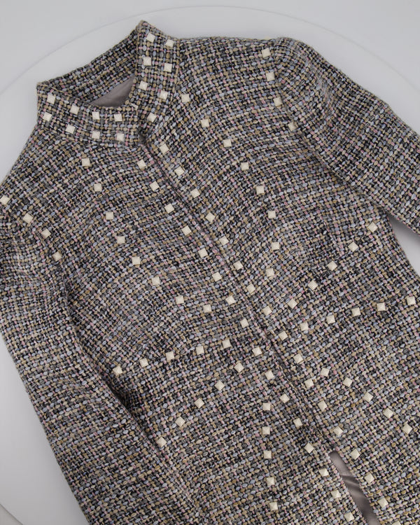 Chanel 03A Grey, Lilac and Black Tweed Jacket with White Stud Details Size FR 40 (UK 12)