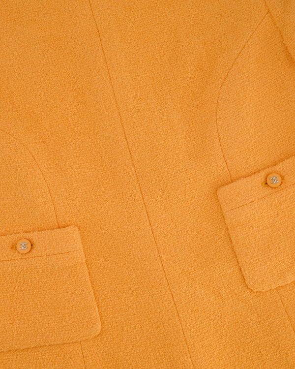 Chanel Vintage Apricot Orange Tweed Short-Sleeve Mini Dress with CC Buttons Detail Size FR 38 (UK 10)