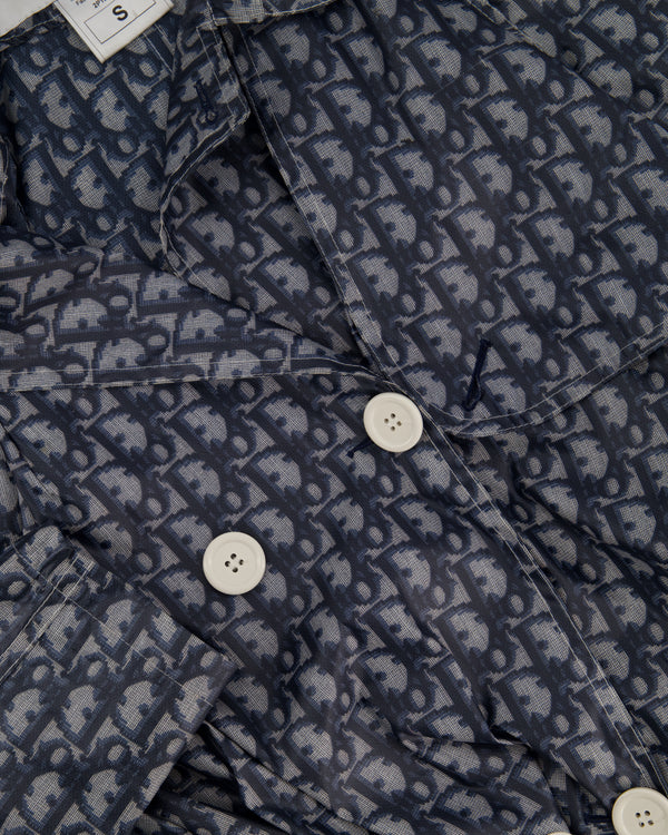 Christian Dior Blue Vintage Monogram Double Breasted Trench Coat Size FR S (UK 8)