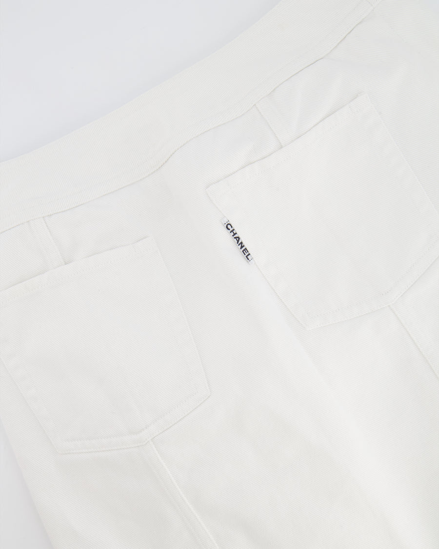 Chanel White Denim Mini Skirt with Back Logo Detail Size FR 38 (UK 10)