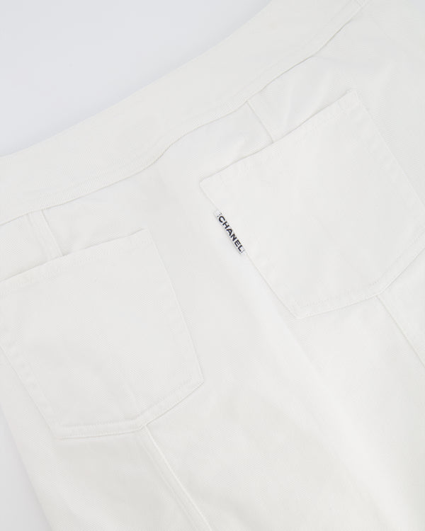 Chanel White Denim Mini Skirt with Back Logo Detail Size FR 38 (UK 10)