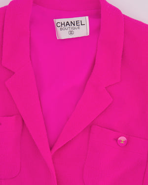 Chanel Hot Pink Spring 1995 Barbie Collection Tweed Jacket with Gold CC Logo Buttons Size FR 38/40( UK 10/12)