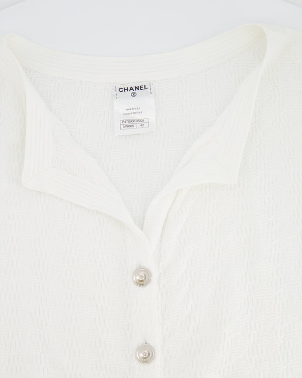 Chanel White Cardigan Top with Silver CC Logo Buttons Size FR 42 (UK 14)
