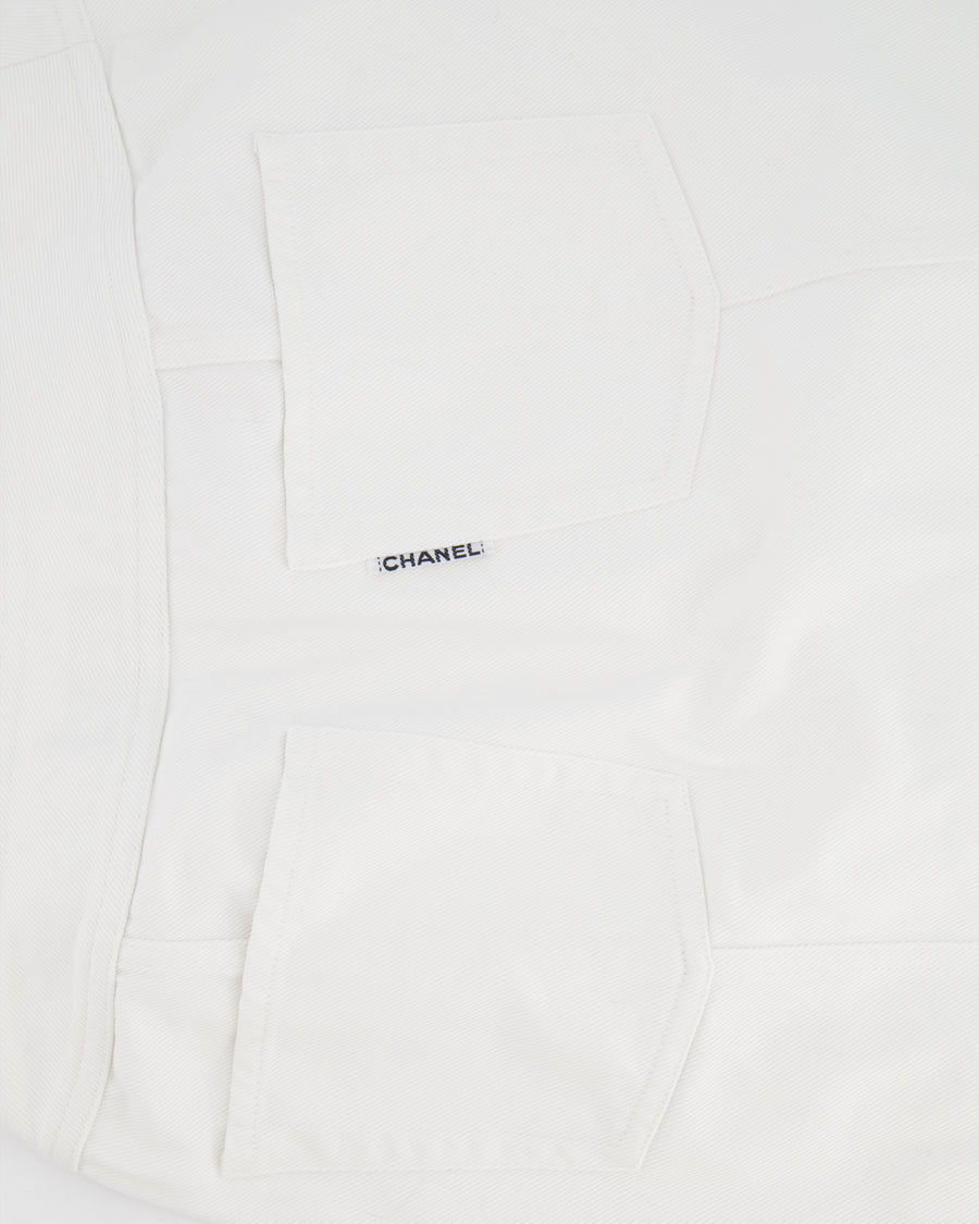 Chanel White Denim Mini Skirt with Back Logo Detail Size FR 38 (UK 10)