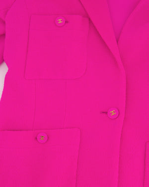 Chanel Hot Pink Spring 1995 Barbie Collection Tweed Jacket with Gold CC Logo Buttons Size FR 38/40( UK 10/12)