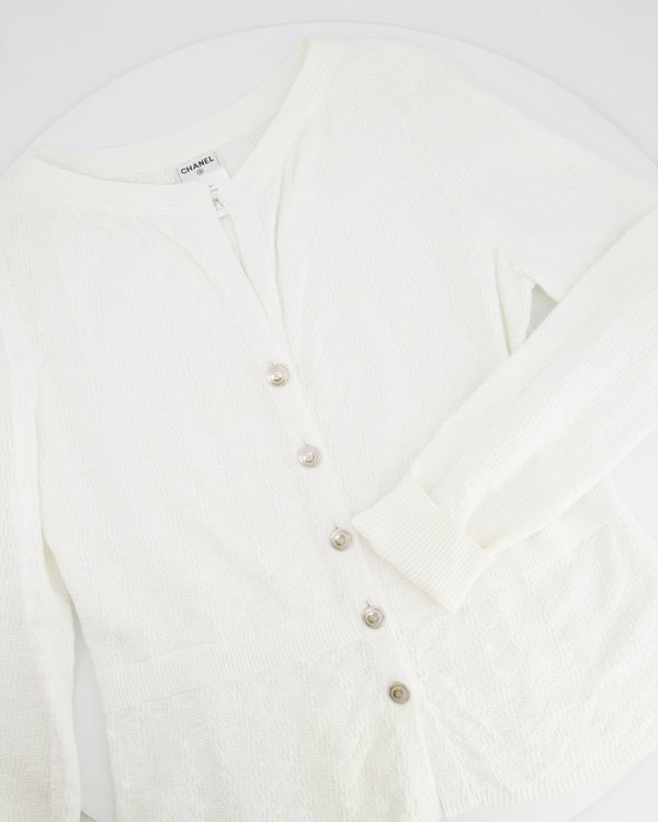 Chanel White Cardigan Top with Silver CC Logo Buttons Size FR 42 (UK 14)