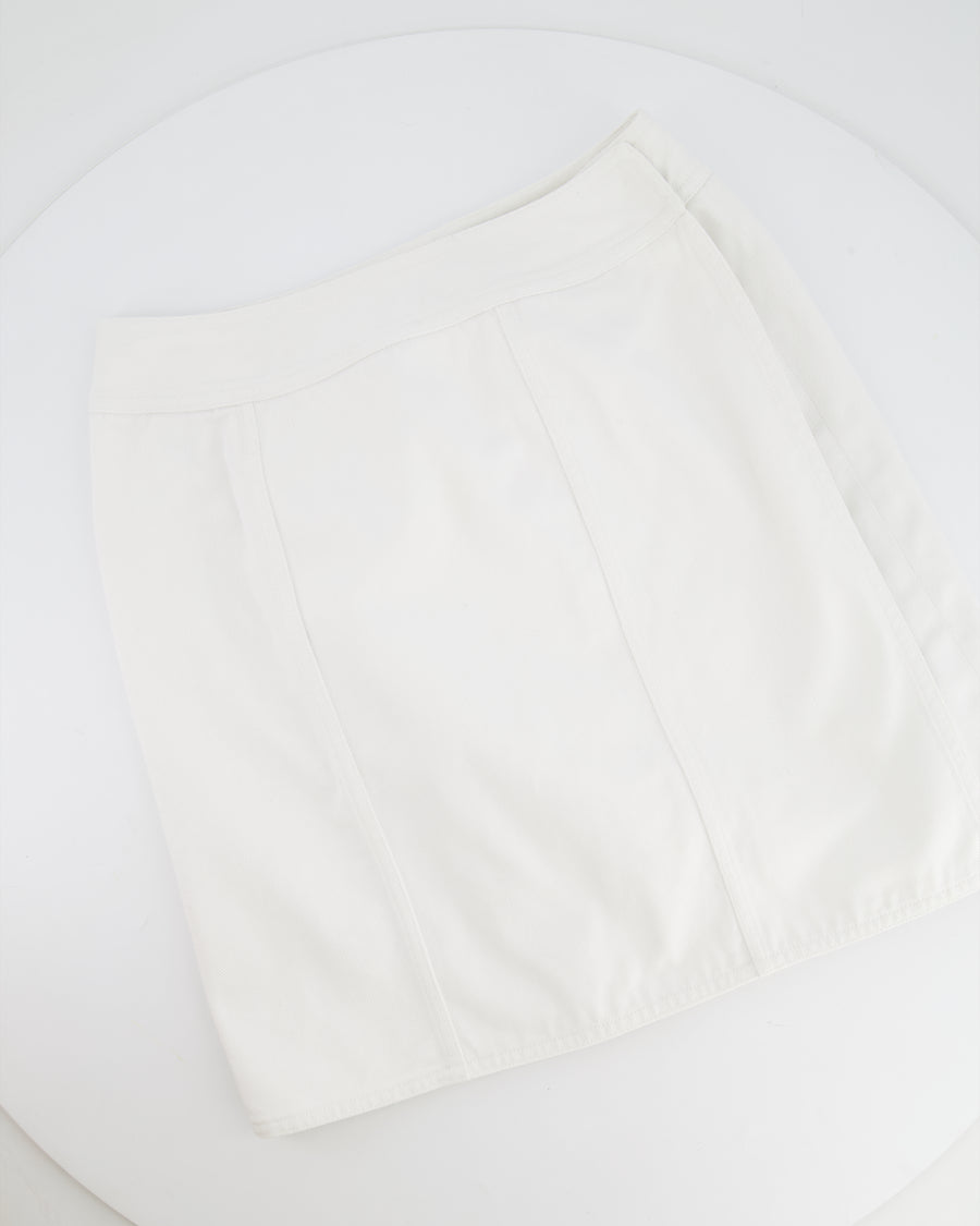 Chanel White Denim Mini Skirt with Back Logo Detail Size FR 38 (UK 10)