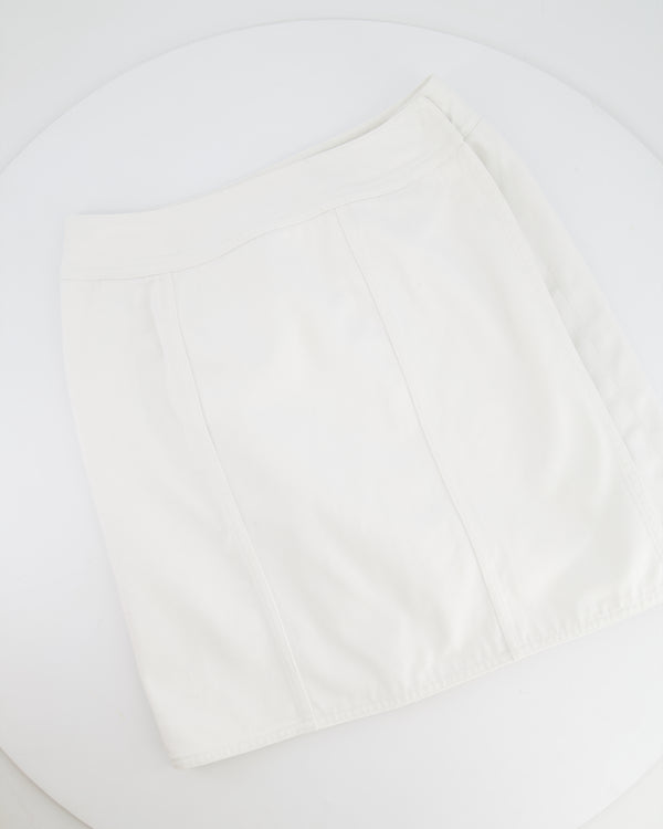 Chanel White Denim Mini Skirt with Back Logo Detail Size FR 38 (UK 10)