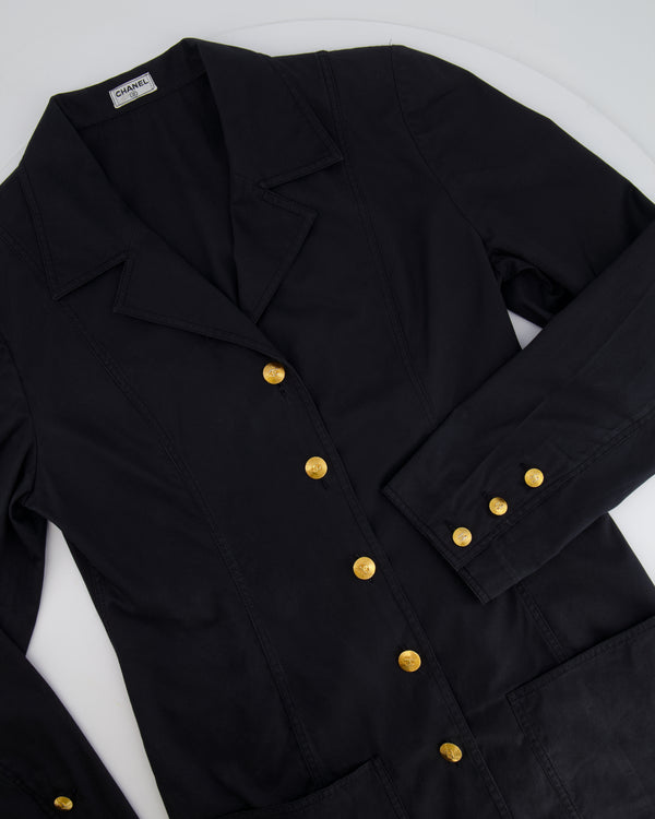 Chanel Black Vintage Lightweight Jacket With Gold CC Logo Buttons Size FR 36/38 (UK 8/10)