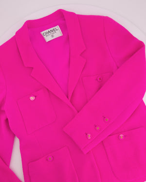 Chanel Hot Pink Spring 1995 Barbie Collection Tweed Jacket with Gold CC Logo Buttons Size FR 38/40( UK 10/12)