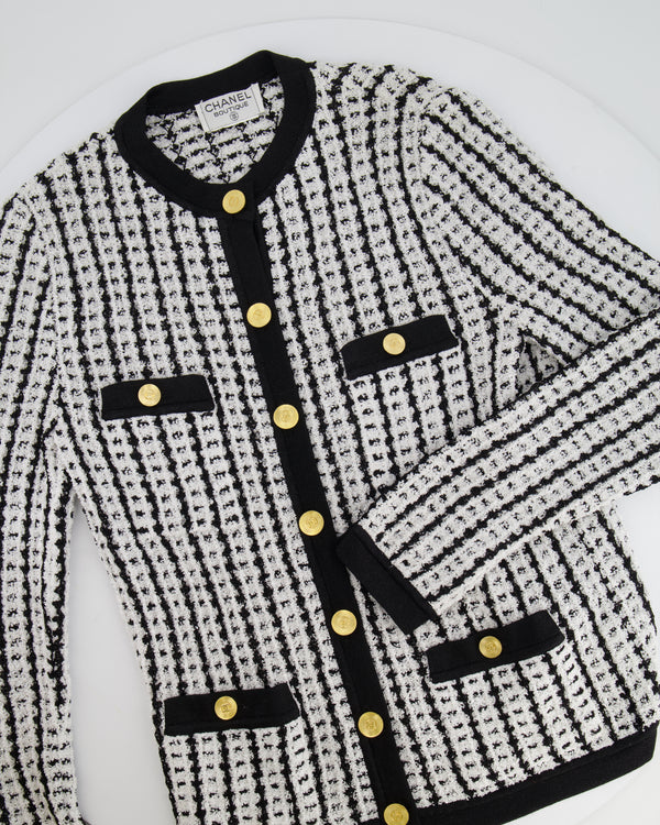 Chanel Black and White Knit Cardigan with Gold CC Logo Buttons Size FR 36/38 (UK 8/10 )