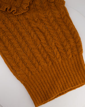 Miu Miu Burnt Orange Oversized Cable Knit Long Line Sleeveless Jumper with V-Neck and Ruffle Detial Size IT 36 (UK 4)