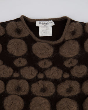 Christian Dior Brown and Taupe Knitted Vest Top and Cardigan with Mohair Embroidery Set Size FR 40/42 (UK 12/14)