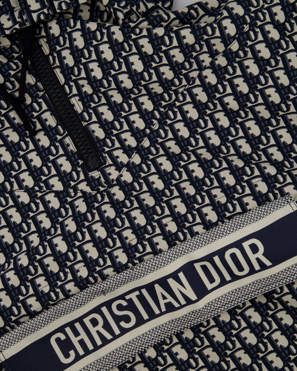 Christian Dior Hooded Anorak in Blue & Ecru Technical Taffeta Jacquard with Dior Oblique Motif Size M RRP £3,100