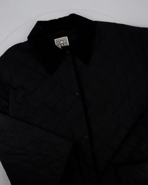 Totême Black Barn Quilted Oversized Jacket with Corduroy Collar and Trim Details Size L