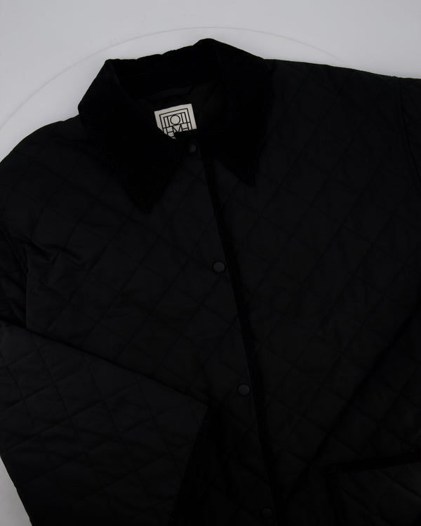 Totême Black Barn Quilted Oversized Jacket with Corduroy Collar and Trim Details Size L