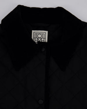 Totême Black Barn Quilted Oversized Jacket with Corduroy Collar and Trim Details Size L