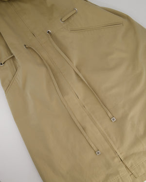 Chanel Vintage 99P Beige Cotton Long Line Belted Trench Coat with Collar and Silver Logo Zip Size FR 40 (UK 12)