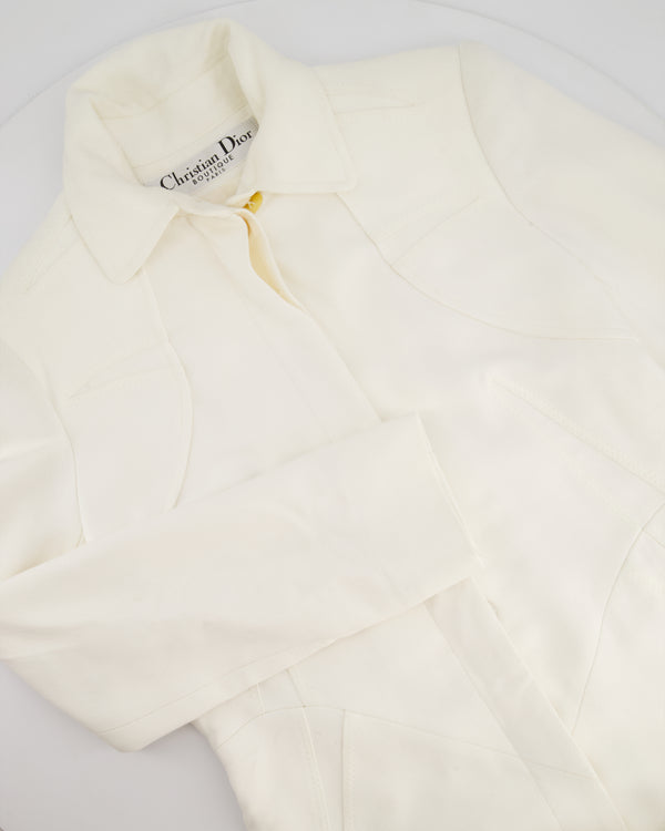 Christian Dior Cream Vintage John Galliano Long Line Coat with Monogram Lining Detail Size FR 38 (UK 10)