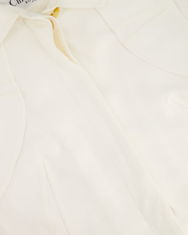 Christian Dior Cream Vintage John Galliano Long Line Coat with Monogram Lining Detail Size FR 38 (UK 10)