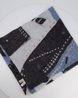 Christian Dior Blue & Grey John Galliano Wool Scarf with Denim Prints