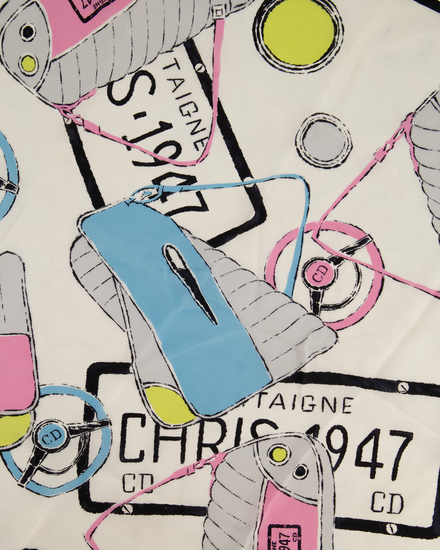 Christian Dior Black & White Montaigne Logo Silk Scarf