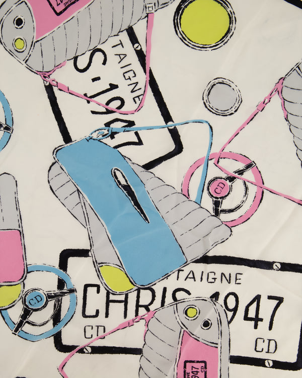 Christian Dior Black & White Montaigne Logo Silk Scarf