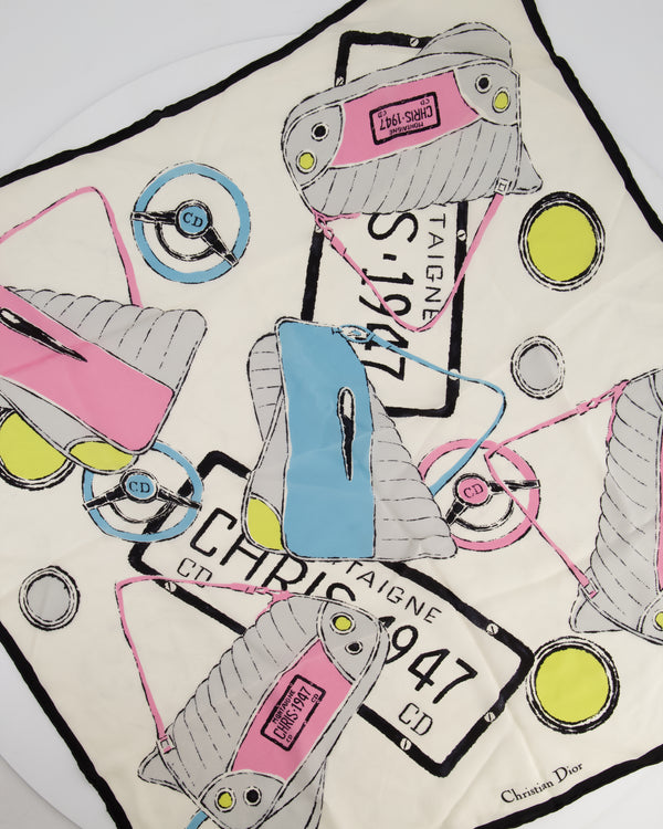 Christian Dior Black & White Montaigne Logo Silk Scarf