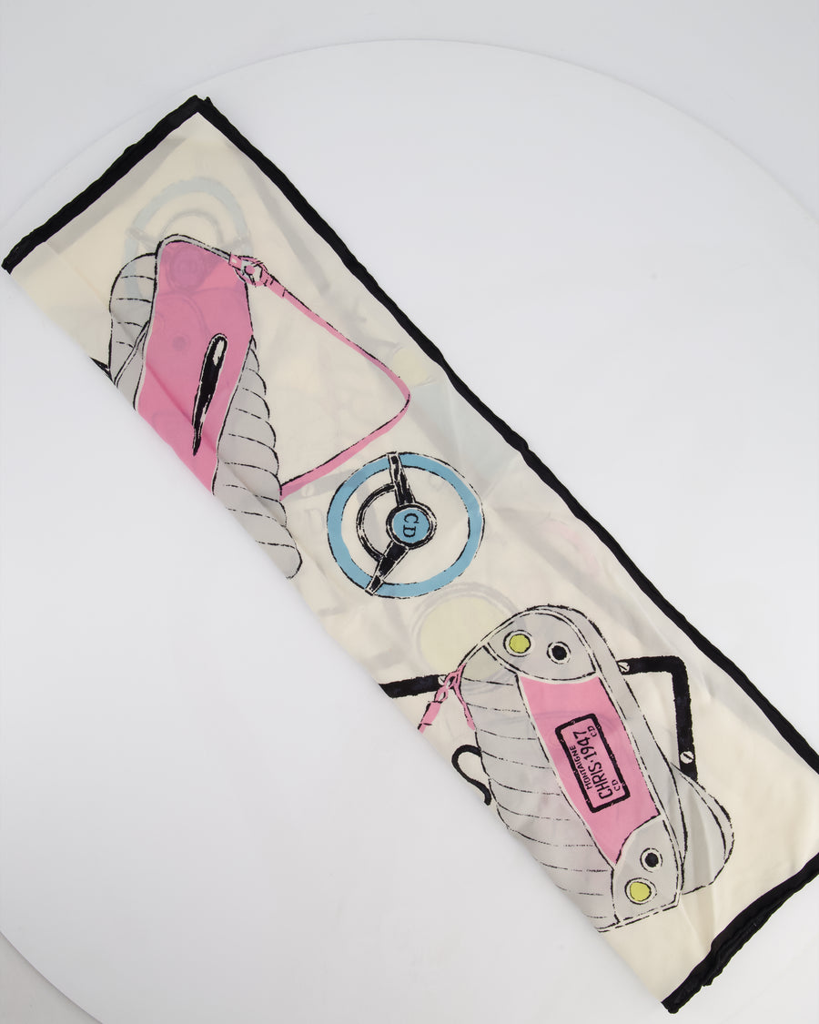 Christian Dior Black & White Montaigne Logo Silk Scarf