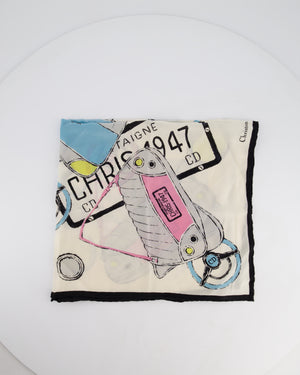Christian Dior Black & White Montaigne Logo Silk Scarf