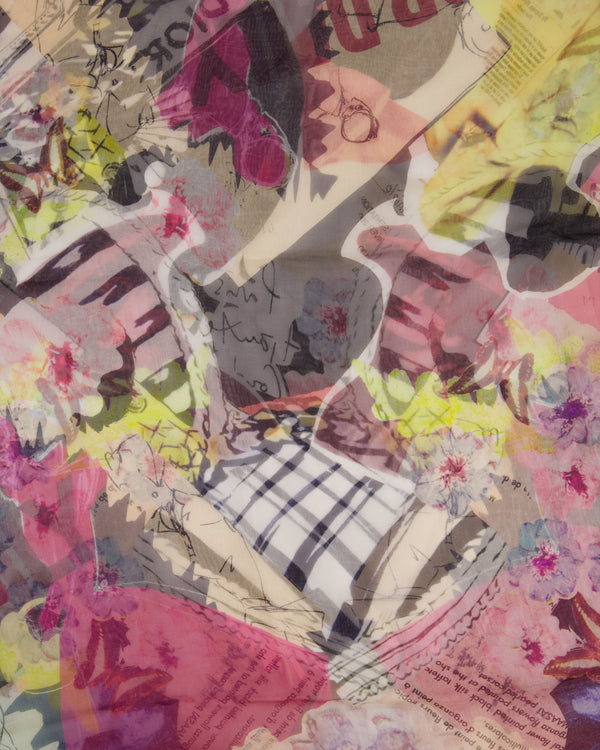 Christian Dior Pink & Multicolour John Galliano Multicolour Newspaper Gauze Silk Long Scarf