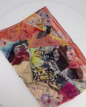 Christian Dior Pink & Multicolour John Galliano Multicolour Newspaper Gauze Silk Long Scarf
