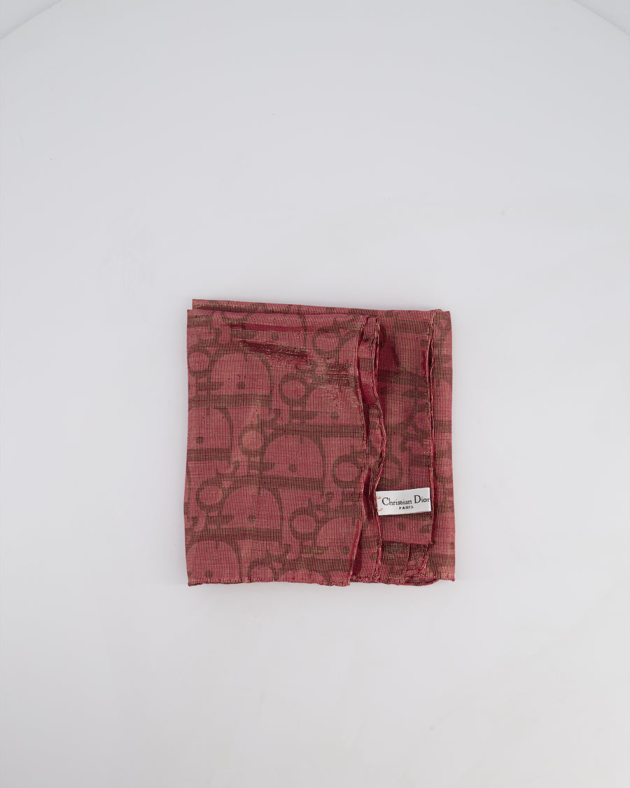 Christian Dior Burgundy and Pink Oblique Pattern Scarf with Gold Thread 65 x 65cm