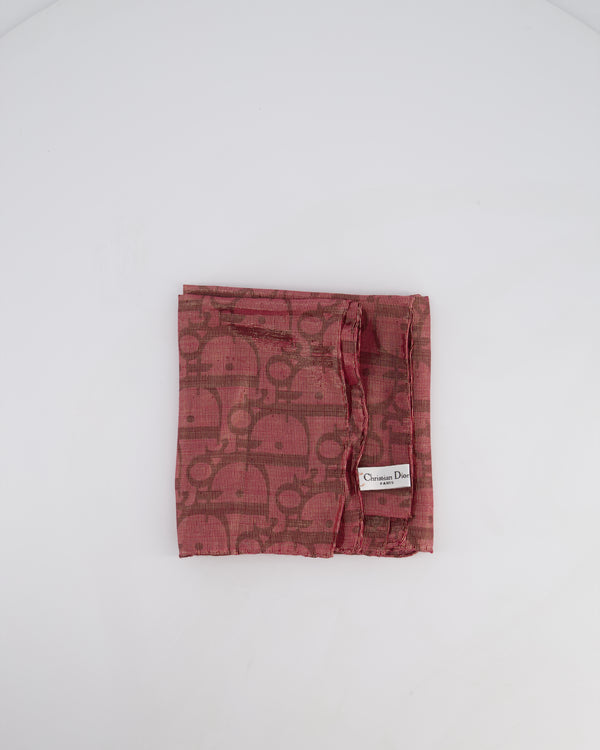 Christian Dior Burgundy and Pink Oblique Pattern Scarf with Gold Thread 65 x 65cm
