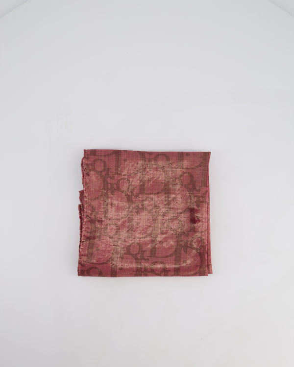 Christian Dior Burgundy and Pink Oblique Pattern Scarf with Gold Thread 65 x 65cm