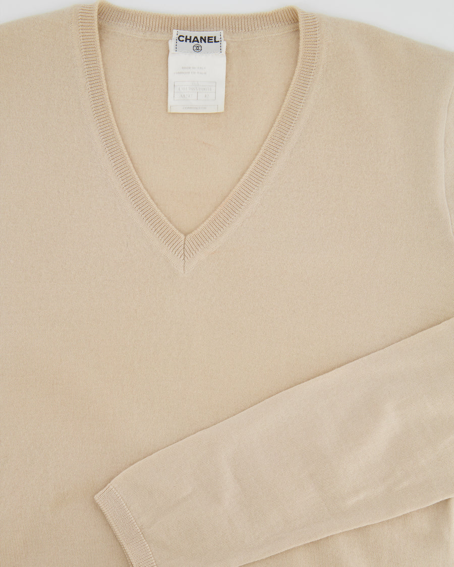 Chanel Beige Wool Long-Sleeve Jumper with CC Logo Detail FR 42 (UK 14)