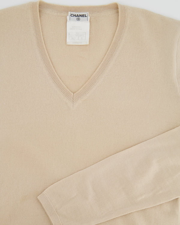 Chanel Beige Wool Long-Sleeve Jumper with CC Logo Detail FR 42 (UK 14)