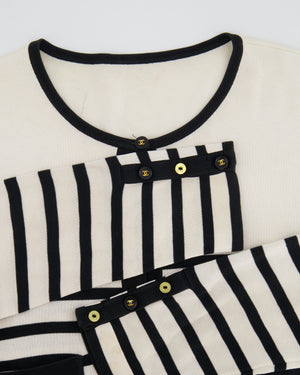 Chanel Black and White Striped Cardigan with Gold CC Logo Buttons Size  FR 42 (UK 14)