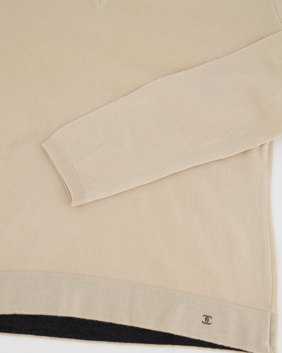 Chanel Beige Wool Long-Sleeve Jumper with CC Logo Detail FR 42 (UK 14)
