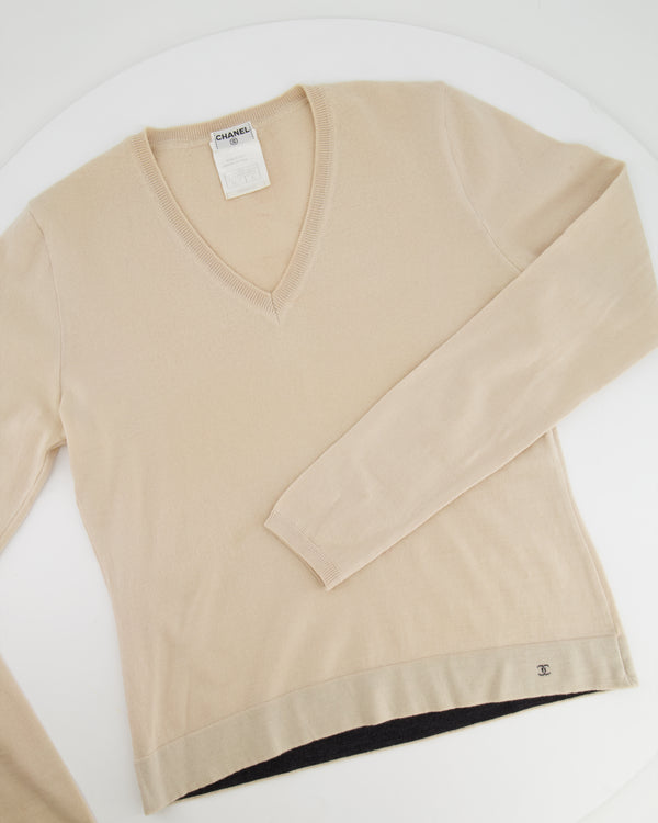 Chanel Beige Wool Long-Sleeve Jumper with CC Logo Detail FR 42 (UK 14)
