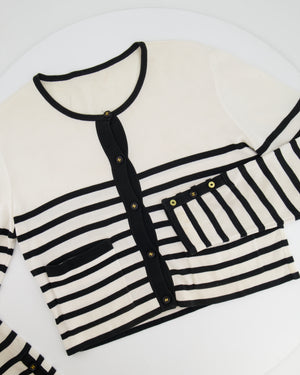 Chanel Black and White Striped Cardigan with Gold CC Logo Buttons Size  FR 42 (UK 14)