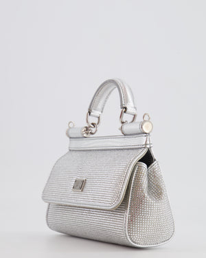 Dolce & Gabbana Silver Crystal Mini Sicily Top Handle Bag